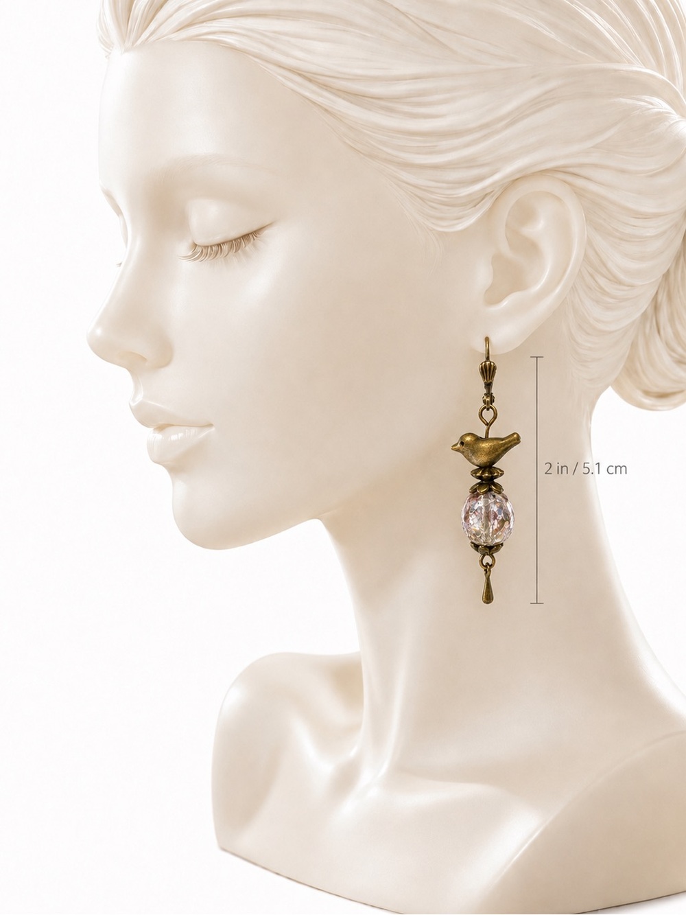 OOAK Czech Glass Bird Earrings, Antique Brass, Premium Leverbacks - Picture 4 of 9